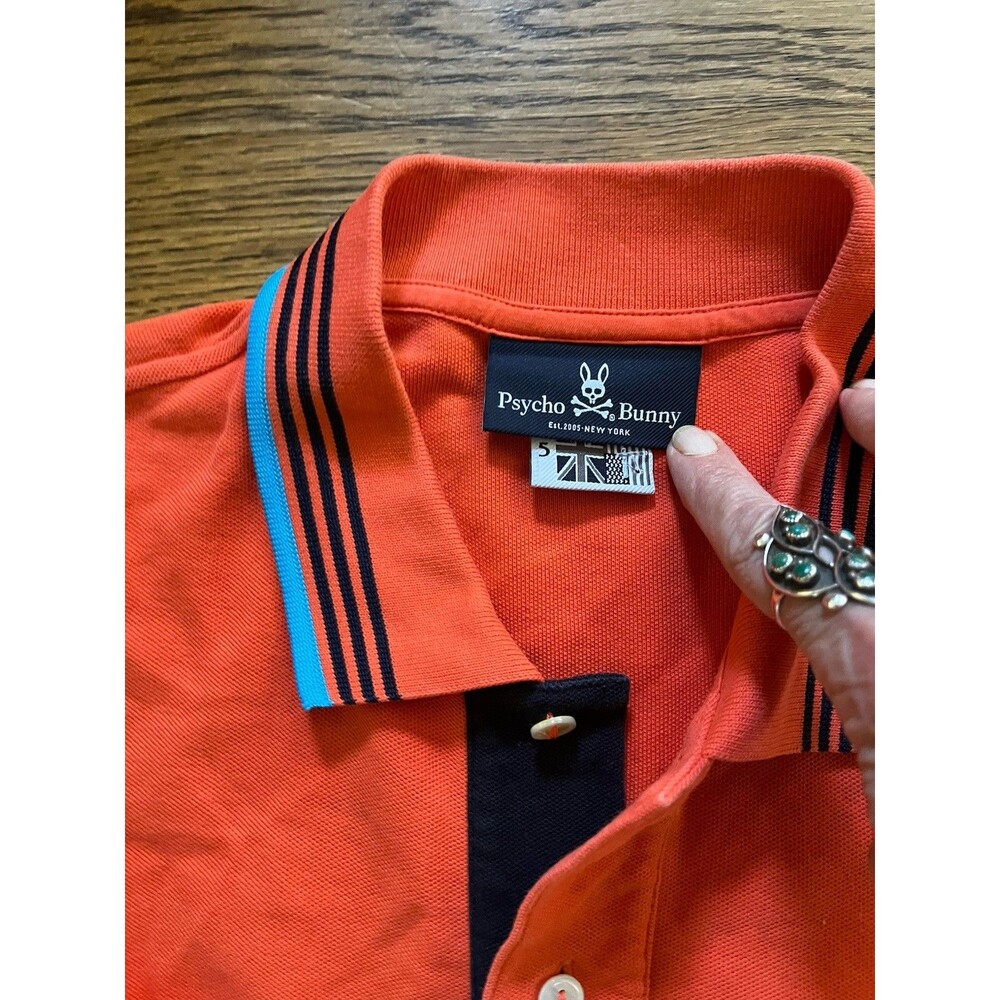 Psycho Bunny By Robert Godley Polo Orange Blue Logo Mens Large - Picture 4 of 5